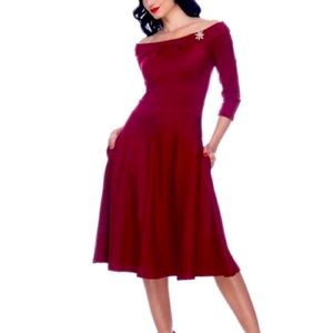 Bettie page burgundy off shoulder dress
